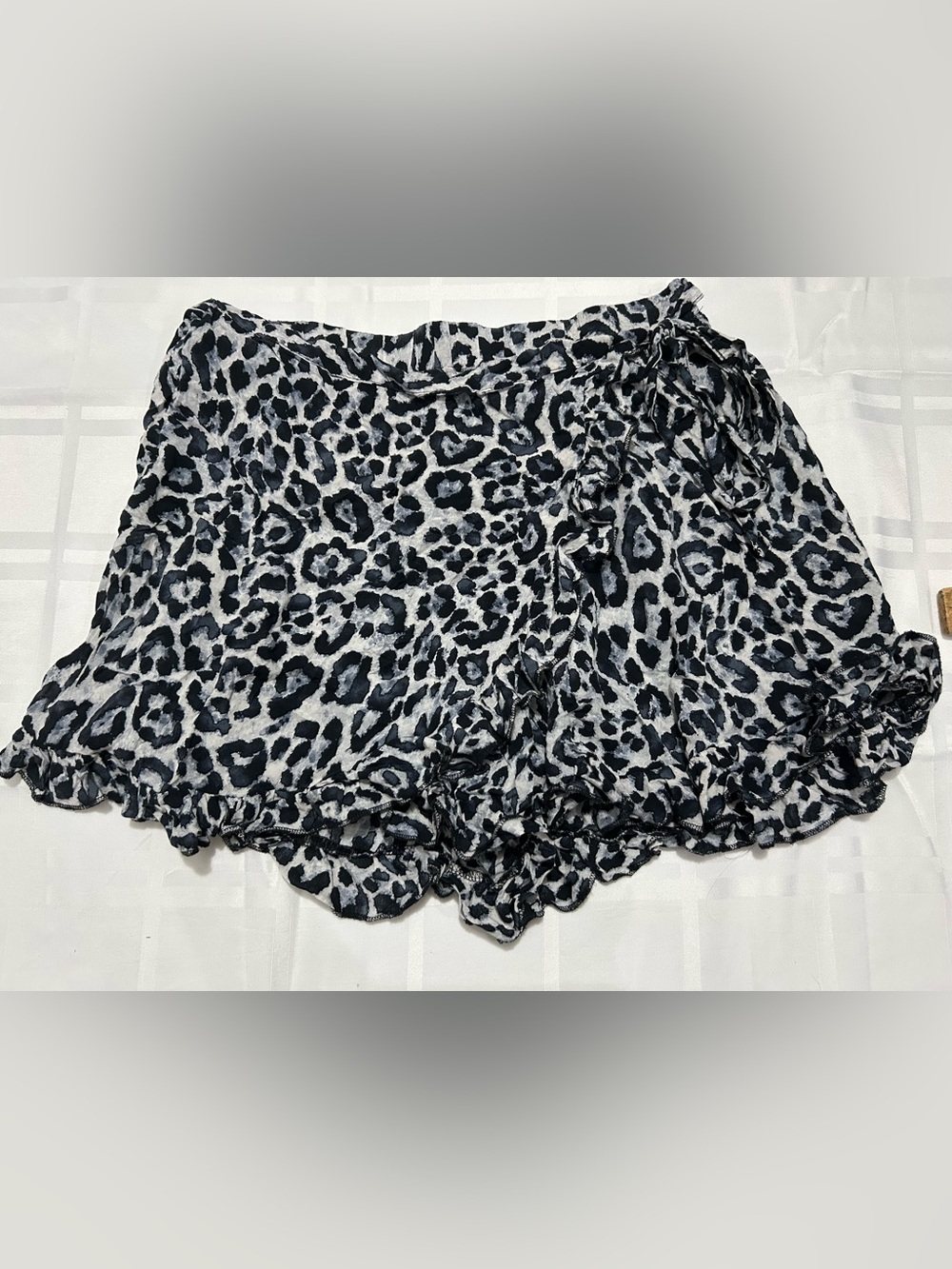 Girls Black & White Leopard Print Ruffle Shorts